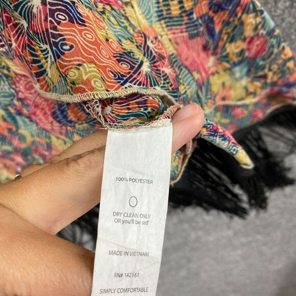 LulaRoe Blouse Women S Small Yellow Geometric 3/4 Sleeve Open Front Long Fringe - Picture 6 of 9